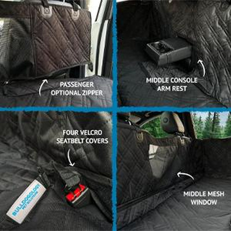 Bulldogology Dog Car Seat Cover with Mesh & Zippers Waterproof Heavy Duty Dog Hammock Backseat Protector from Dog Hair, Muddy Paws, Scratches - Pet Car Seat Cover for Cars Trucks Suvs (Large, Black)